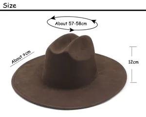 Tableau des tailles détaillé pour le chapeau fedora en daim marron avec mesures