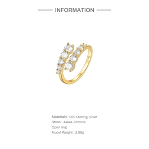 Detailed macro of S925 sterling silver gold open ring featuring AAAA grade cubic zirconia