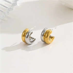 Minimalist Two Tone C Shaped Stud Earrings With 925 Sterling Silver Earring Post Trendy Gold Silver Brass Jewelry