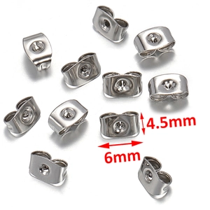 Perni per orecchini in acciaio inox argento con misure di 4,5mm e 6mm