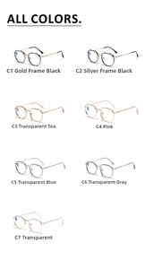 Seven colors of TR90 round frames featuring blue light protection and metal details
