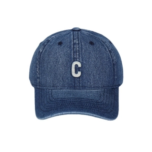 Navy blue denim baseball cap featuring white C letter embroidery and curved brim