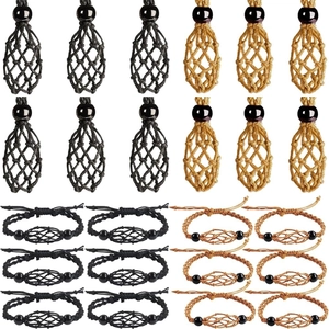 Set de 12 supports de cristaux tissés avec colliers et bracelets réglables en noir