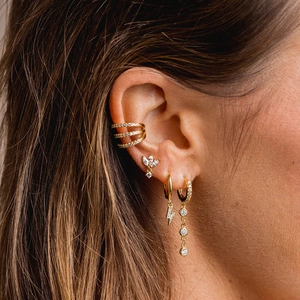 S925 silver needle lightning bolt hoop earrings set with sparkling zircon in gold finish