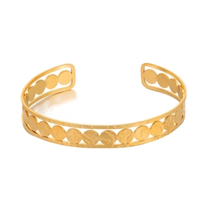 14K gold plated stainless steel C-shaped cuff bracelet with triple-layered disc design
