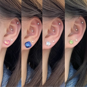 Titanium steel crystal earrings set featuring colorful heart, square, and flower shapes