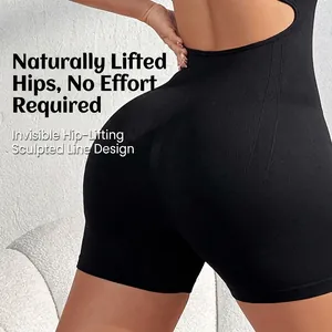Seamless black high-waisted yoga bodysuit with cutout back and push-up lifting effect