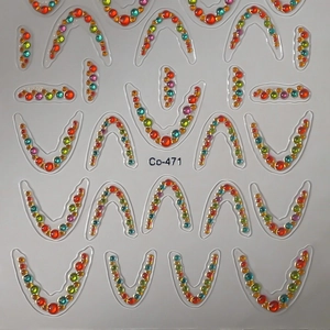 Rainbow rhinestone crescent moon nail stickers with colorful curved crystal line decals