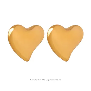 Minimalist Titanium Steel Heart Earrings For Women Gold Silver Plated Heart Shape Geometric Hoop Earrings Fashion Daily Jewelry