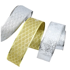 Golden and silver diamond mesh ribbons with snowflake patterns for Christmas tree decoration