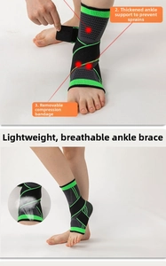 Detail view of breathable sports ankle brace with adjustable compression strap and padding