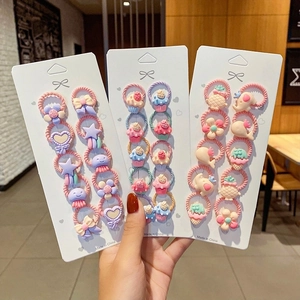 Cute macaron color elastic hair ties for girls with diverse resin cartoon charms