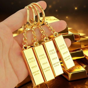 Simulation Gold Bar Keychain Zinc Alloy Shiny Bullion Shape Metal Key Ring Wealth Lucky Charm Pendant Novelty Gift