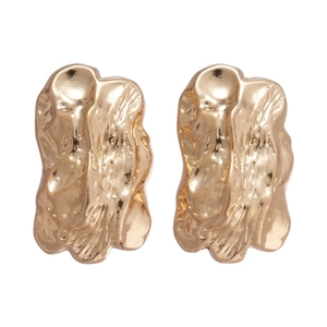 Minimalist golden geometric earrings with irregular lava texture and polished metallic finish