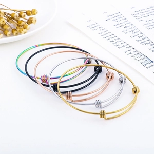 Set of five colorful adjustable 1.4mm stainless steel wire bangles for women in fan shape
