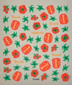 Detailed 3D tomato themed embossed stickers with glossy resin finish for nail art DIY