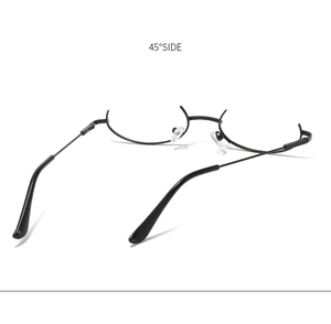 Detail view of black under-rim metal glasses frame showing 45-degree side construction