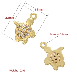 Mini gold turtle pendant with white zircon micro-inlay for DIY jewelry making