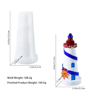 Lighthouse silicone mold and finished resin art with detailed size dimensions