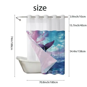 Detailed size chart for shower curtain showing dimensions 188cm height and 180cm width