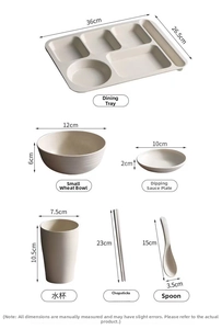 Detailed size chart for wheat straw dinnerware set including plate bowl and cup