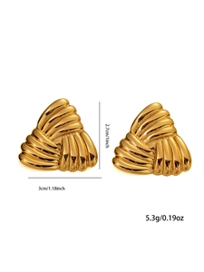 Detail view of gold titanium earrings with dimensions 2.7cm height and 3cm width