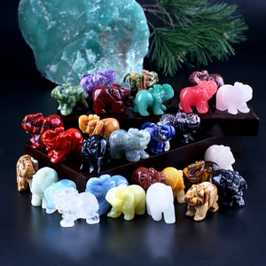 Elephant Figurine Natural Crystal Stone Hand Carved Animal Sculpture Healing Reiki Desktop Decor Pocket Ornament