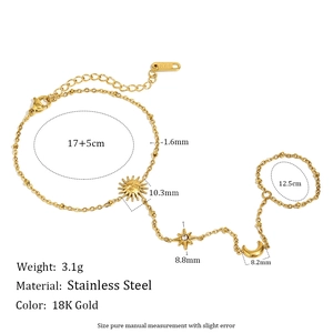 Bracelet bague en acier inoxydable plaqué or 18K avec breloques célestes soleil et lune