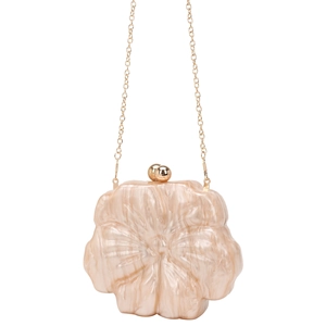 Champagne floral acrylic evening clutch bag with marble texture and golden chain strap