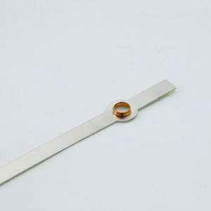 Glow-in-the-dark luminous watch hands set with silver metal finish and golden axis hole