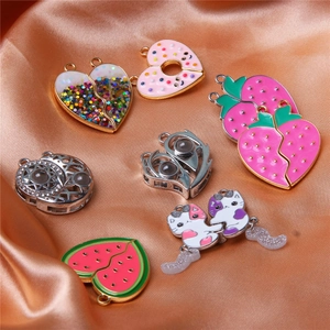 Magnetic pendant sets for best friends featuring cute animals, fruits and hearts on silk