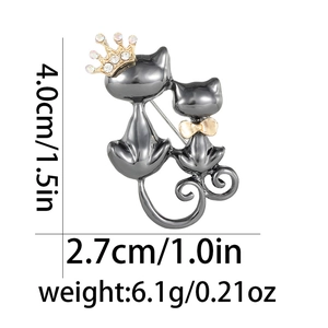 Detailed dimension guide showing height and weight for the cute cat owl alloy brooch