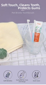 Detailed close-up of soft-bristled pet toothbrushes for cats and dogs gum care