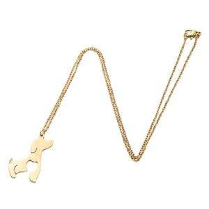 Minimalist gold-plated dachshund pendant necklace with hollow heart detail on white background