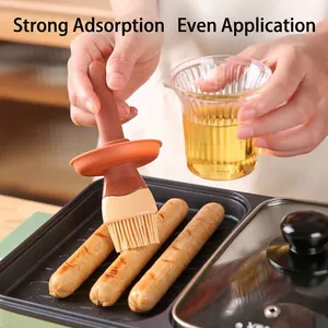 Silicone oil brush with base for kitchen cooking and BBQ, evenly applying oil on sausages