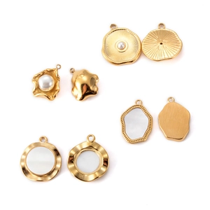 Irregular gold stainless steel charms with white shell and pearls for DIY jewelry making