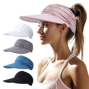 Women's UV protection cooling visor hat with wide brim for outdoor sports and high pony