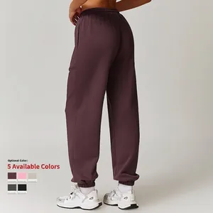 Hoch taillierte lockere Jogginghose in Dunkelviolett mit elastischen Bündchen und Strick