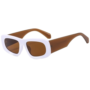 Retro rectangular sunglasses with white frames and brown lenses for a stylish geometric look