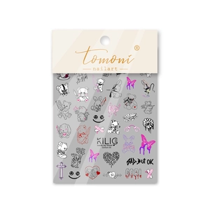 Dark Art style nail stickers featuring bears and butterflies, model Darkart-06