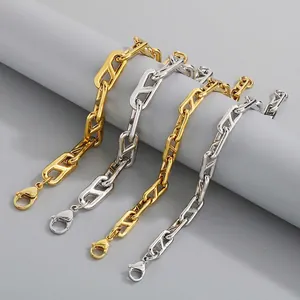 Geometric H Link Chain Bracelet Stainless Steel Minimalist Jewelry For Men Women Trendy Industrial Style Polished Clasp