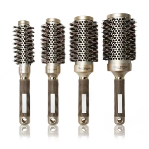 Golden nano ceramic ionic round hair brushes set in four sizes for blow drying