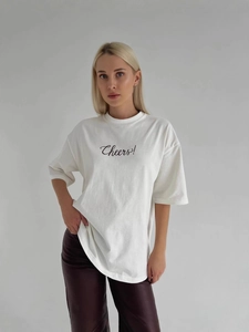 T-Shirt Femme Oversize En Coton Col Rond Manches Courtes Imprimé Lettres Cheers Casual Y2K Streetwear Haut Pull Large