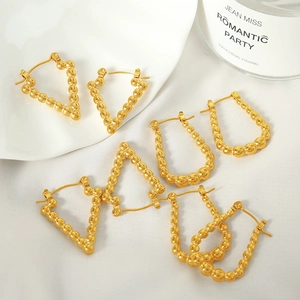Geometric Stainless Steel Beaded Earrings Gold Plated Inverted Triangle U Shape Minimalist Chic Jewelry For Women
