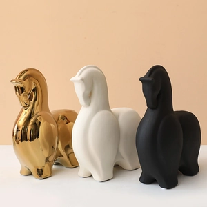 Abstract ceramic horse sculptures set in gold, matte white, and black for home decor
