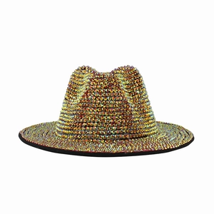 Sparkling gold Fedora hat with rhinestone embellishments for stage and parties