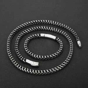 Polished silver stainless steel dragon bone chain necklace and bracelet jewelry set