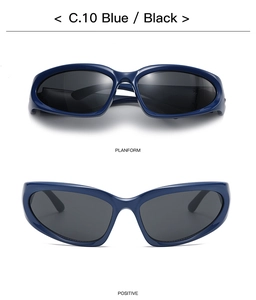 Detailed views of Model C.10 sports sunglasses in blue frames with grey lenses
