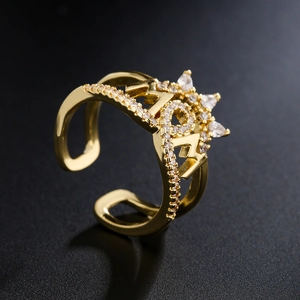 Adjustable 18K gold plated copper ring with MOM crown design and zircon stones