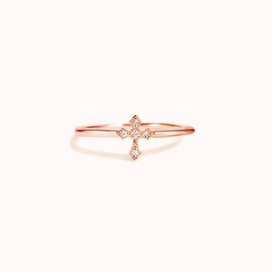 Minimalist S925 sterling silver cross ring in rose gold with small zircon stones